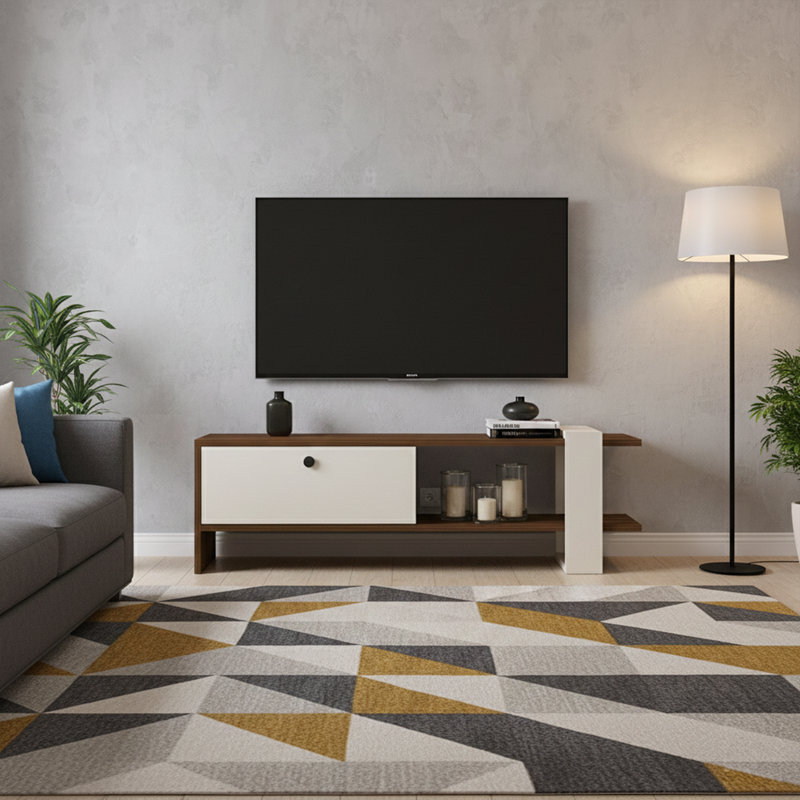 Meuble télé pour téléviseur de 50 po ou moins Irmgarda, Noyer blanc