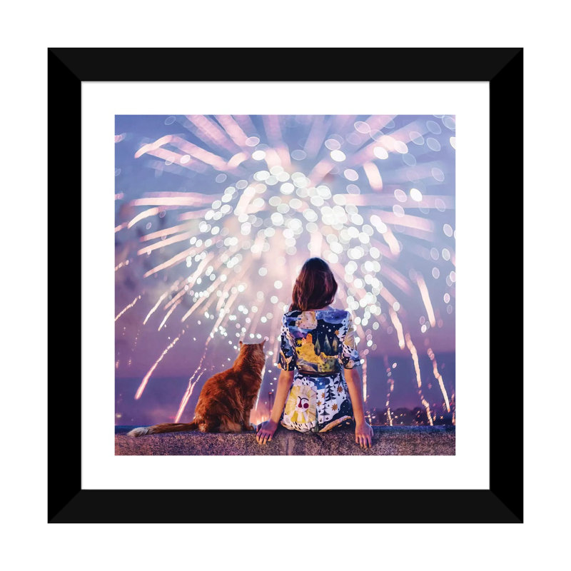 Nuit. Magie. Feux d’artifice de Hobopeeba-impression, H 24 po x l 24 po x p 1 po, Blanc, Papier encadré noir