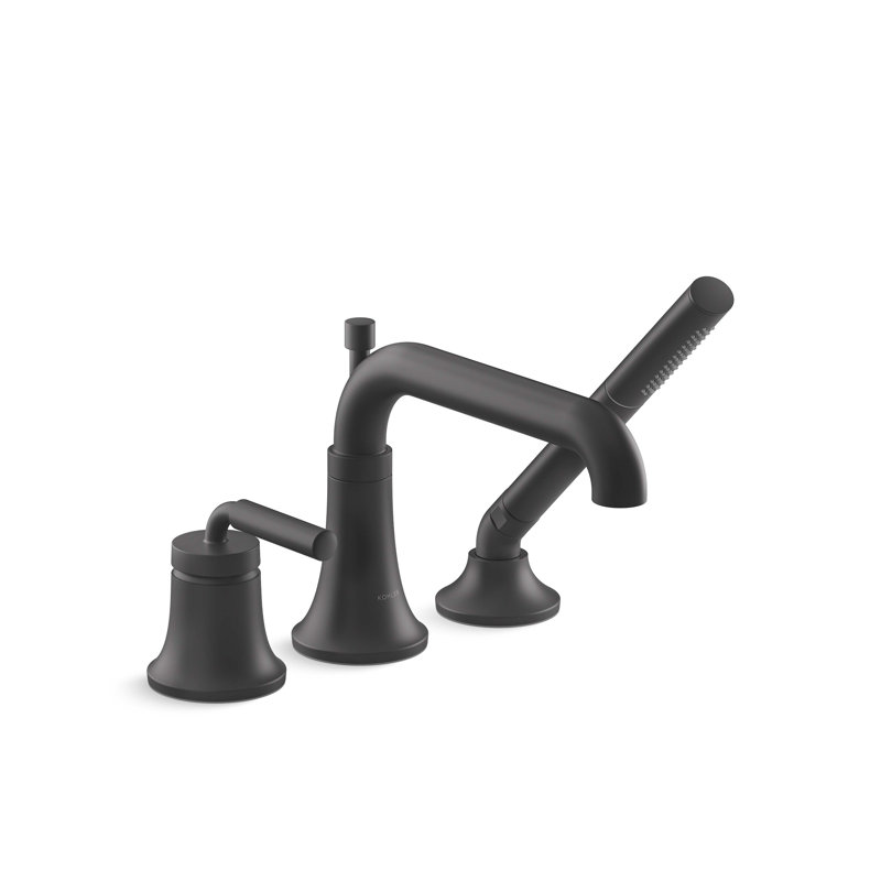 Tone Deck-Mount Bath Faucet With Handshower, Matte Black