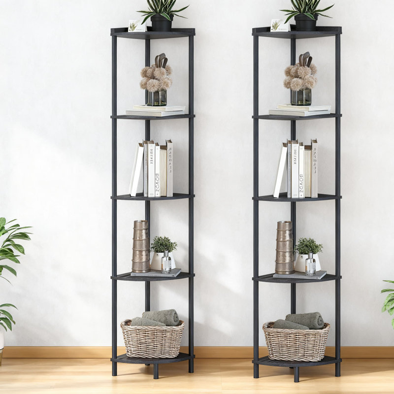5-Tier Industrial Corner Shelf Stand, 65" Tall Display Organizer With Rustic Brown Finish For Living Room, Bedroom, And Small Spaces