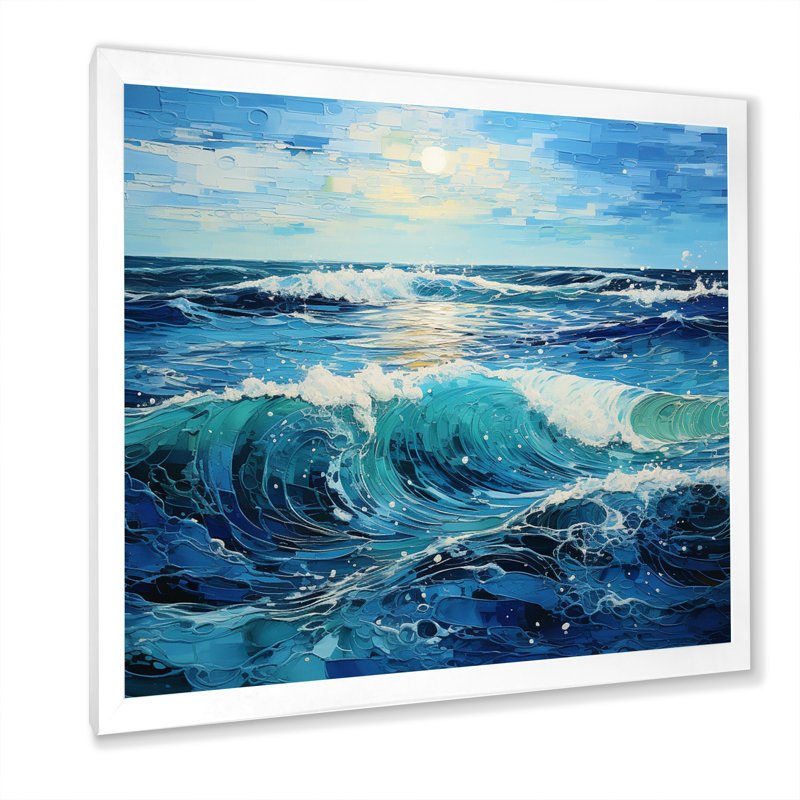 Sirena bleu sarcelle bleu océan côtier sérénade pointillisme - impression, H 24 po x l 24 po x P 1 po, Cadre simple blanc