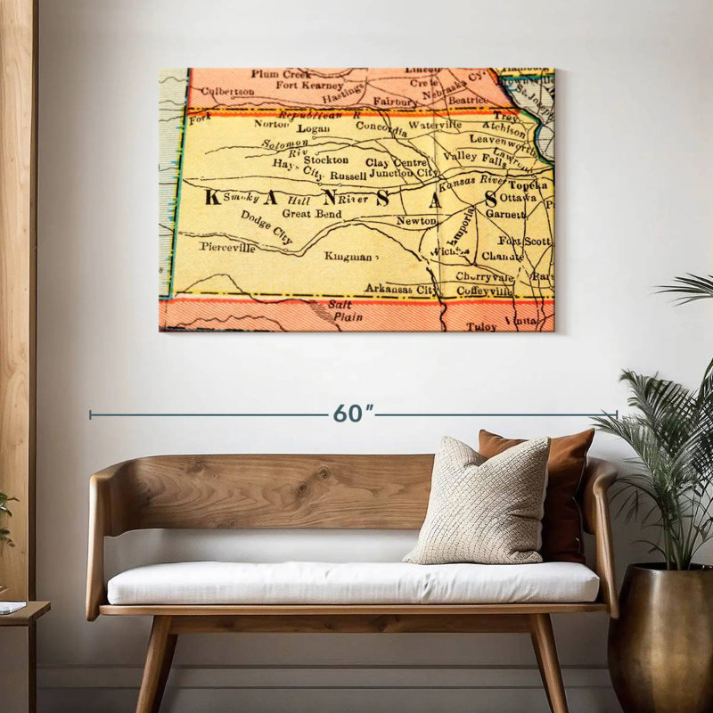 Carte de l'ancien style Kansas, H 30 po x l 45 po