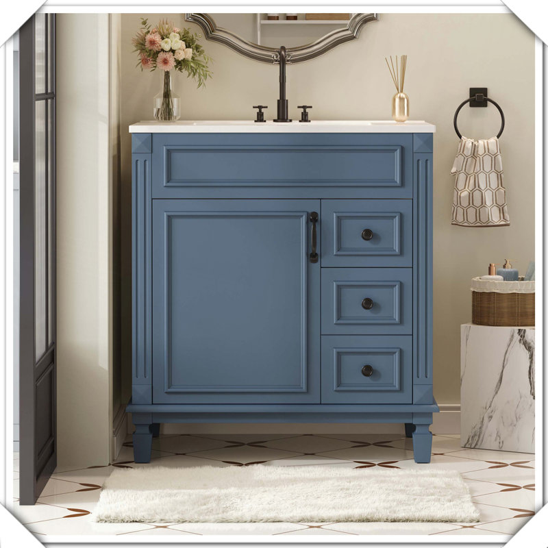 Petit meuble-lavabo moderne avec tiroirs en céramique, Bleu