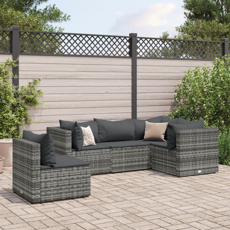 Ensemble de patio 5 pièces avec coussins en rotin Latitude Run®, Gris, Gris anthracite