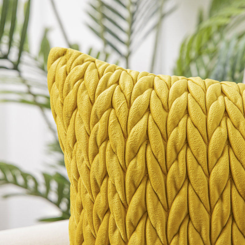 Coussins en velours matelassé, coussin décoratif texturé tressé, Jaune, Rectangle H 12 po x l 20 po