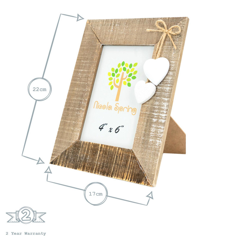 Nicola Spring - Rustic Red Hearts Photo Frames - 4 x 6", Brown/White