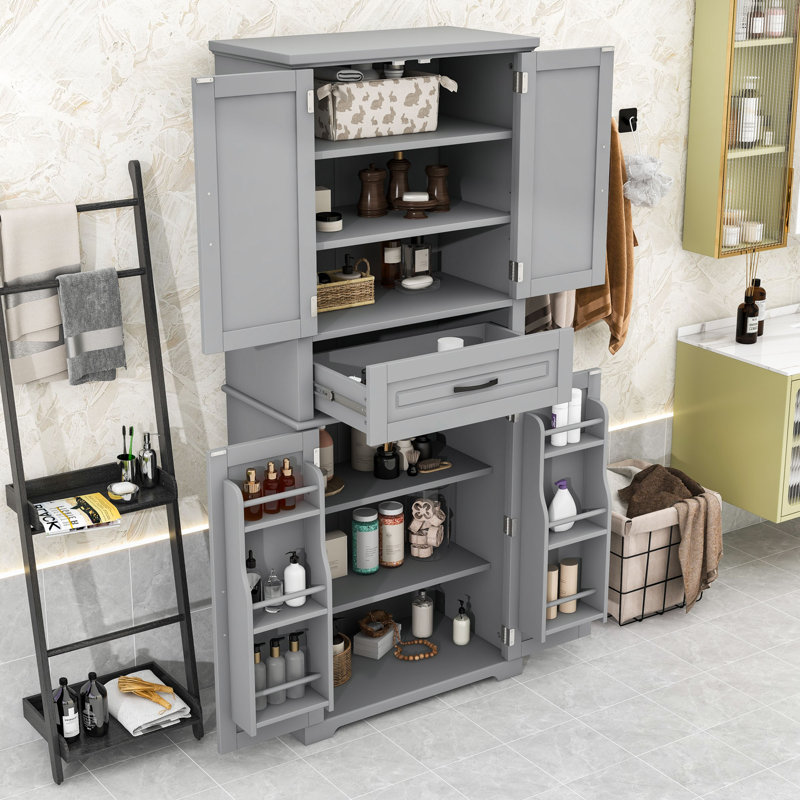 Modern Bathroom Storage Cabinet with Spacious Drawer, Adjustable Shelves and Anti-Tipping Safety, Gray
