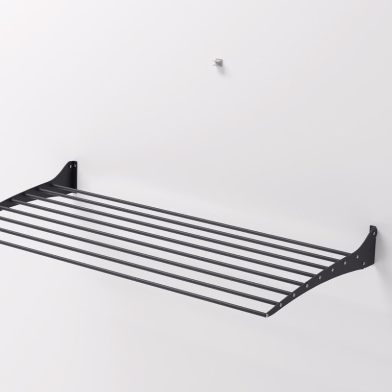 Foxydry Fold Black Aluminum Foldable Wall-Mounted Drying Rack, 57cm H x 120cm W x 50cm D