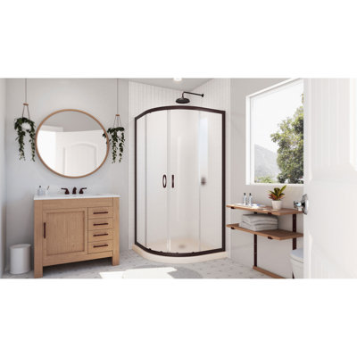 Prime 36" W x 36" D x 74.75" H Semi-Frameless Round Sliding Shower Enclosure with Base Included