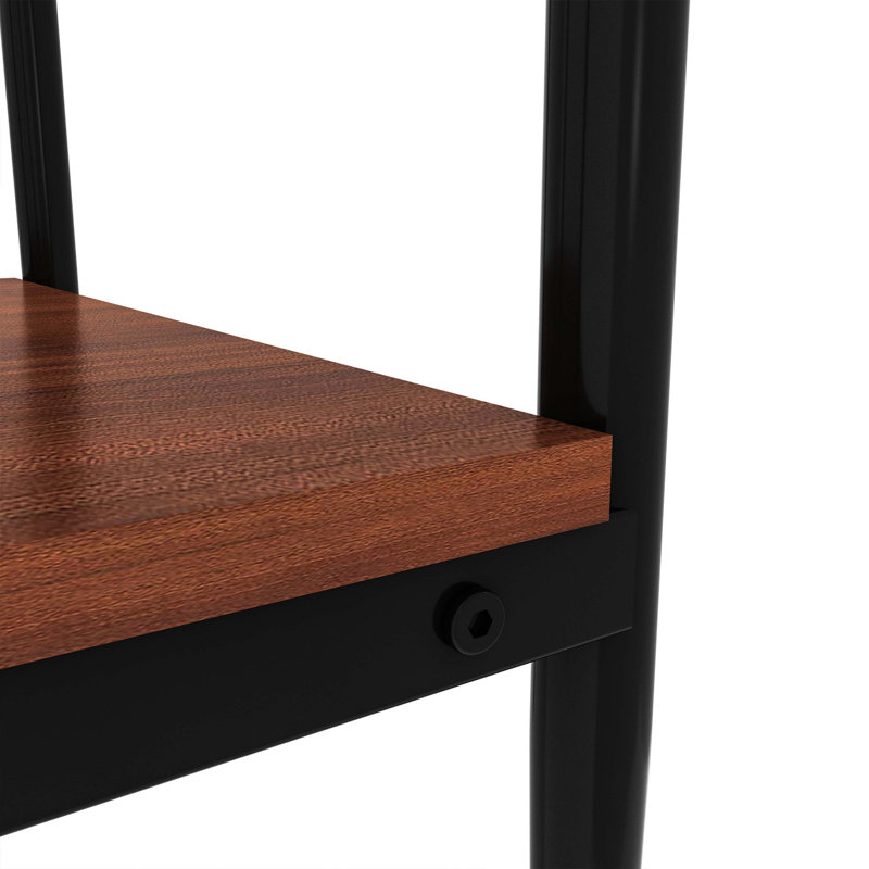 Set of 2 Rectangle End Table, Tempered Glass Tabletop with MDF layer, Glass, Transparent, Black