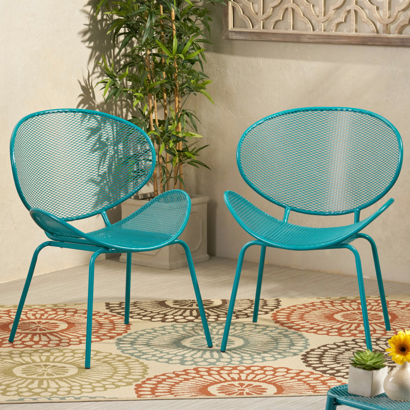 Outdoor Teal Chair - Iron, Playful Shell Design, 25.22" W X 25.77" D 34.68" H 25.22"W 25.77"D 34.68"H Chairs Iron Frame, Stable Three-Legged Structure For Patio