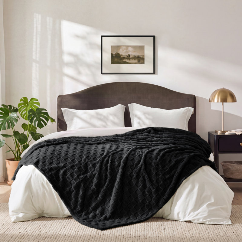 Couverture polaire à carreaux Bedsure, décoration intérieure mignonne, 229 cm × 229 cm, Grand lit, Noir