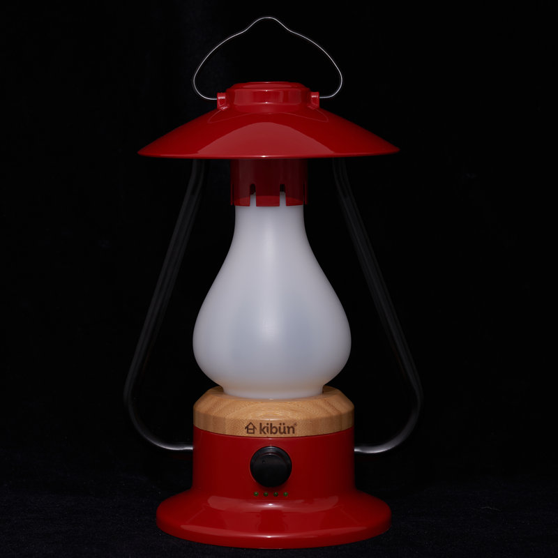 Bonfire Cordless LED Outdoor Table Lamp With Dimmer, Built-In Rechargeable Battery, 3-Level Brightness With Power Bank, Red