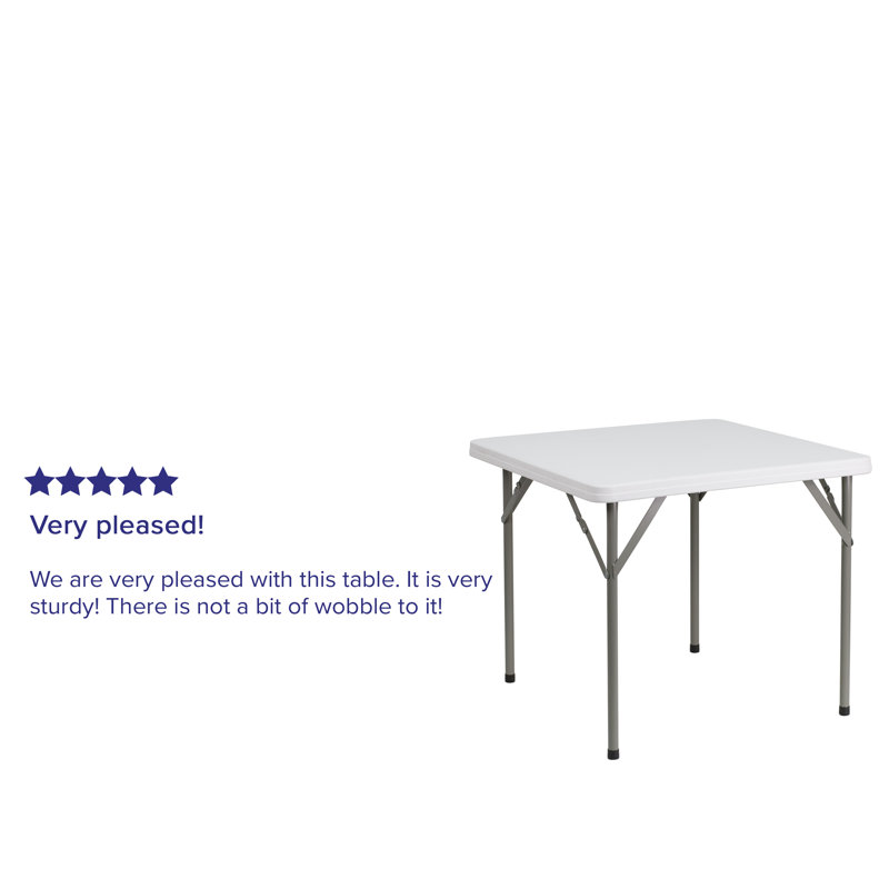 Elon 34.25'' Square White Plastic Folding Table with Gray Metal Frame