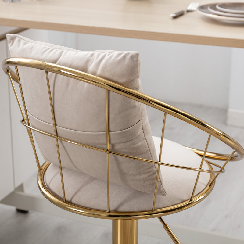 Tabouret de bar rotatif à hauteur ajustable avec structure en métal Nekesha (ensemble de 2), Blanc cassé