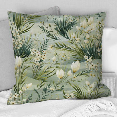 Green Grassland Meadows - Floral Polyester Throw Pillow