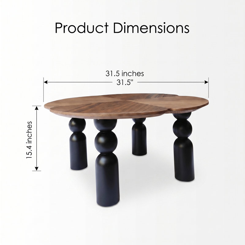 Table basse Kensington en forme de trèfle, table basse moderne et discrète avec pieds tournés, noyer/noir
