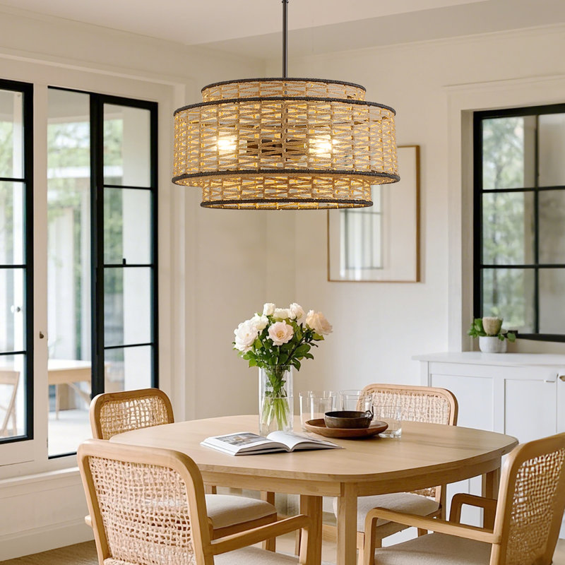 20" W 3-Light Woven Rope Drum Chandelier