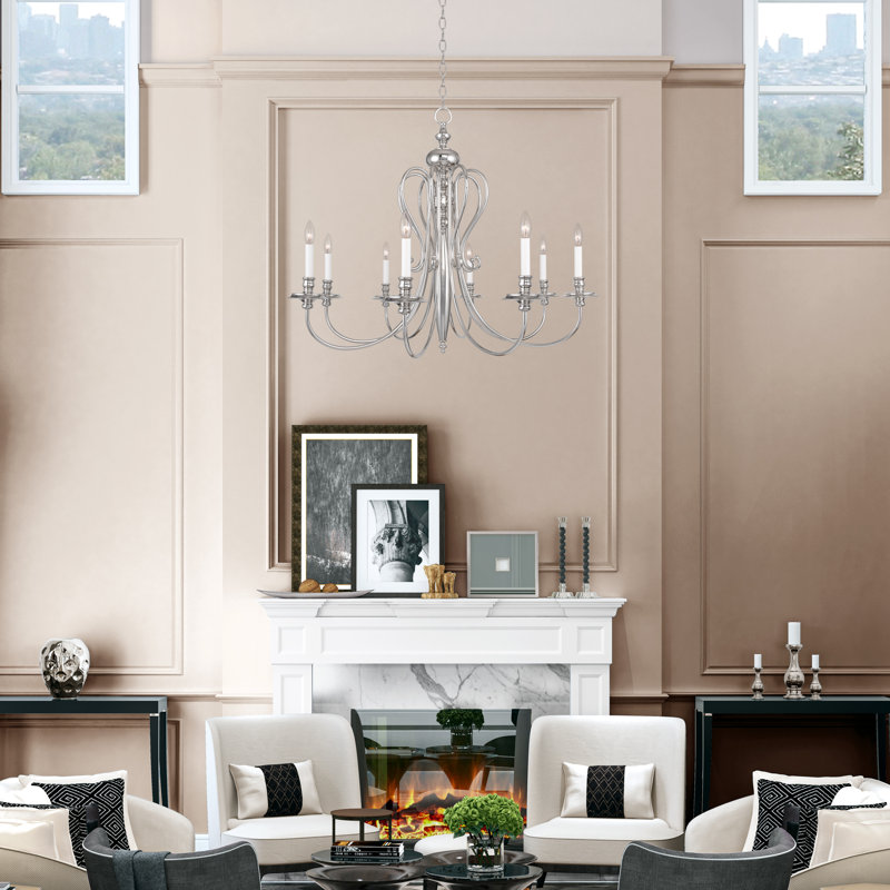 Lustre style chandelier à 8 lumières Wilbourn, Nickel poli