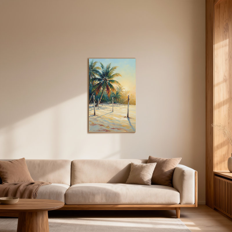 Plantes et fleurs, plage tropicale, palmiers, scène de coucher de soleil