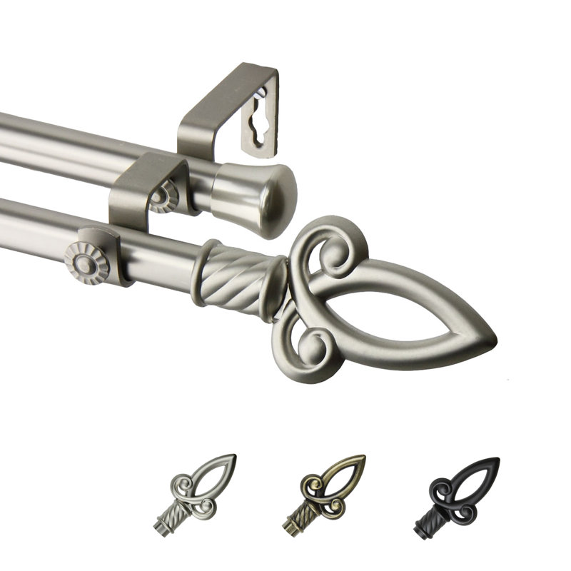 Tringle à rideaux double Kempson, 66 po à 120 po, Nickel satiné