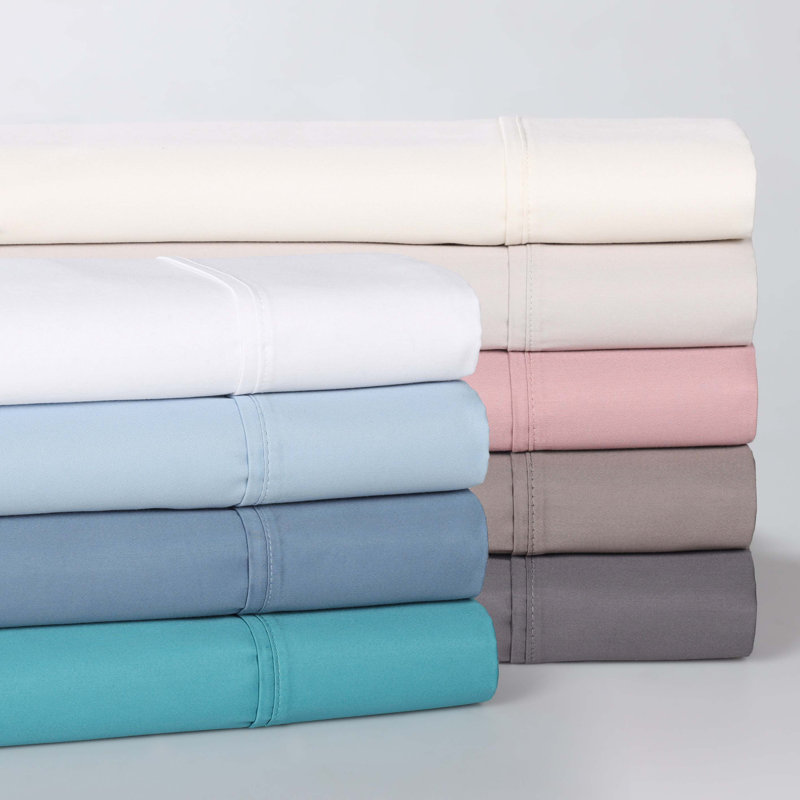 Ensemble de draps en mélange de coton 1500 fils Superior, Bleu clair, Ensemble de draps pour lit double avec 2 taies d'o