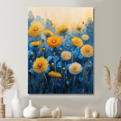 Jaune jaune bleu jardin de rêves pissenlit - pissenlit, art mural salon