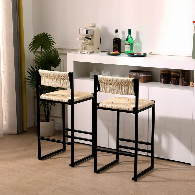 Ensemble de 2 chaises de bar en corde de papier blanc crémeux, chic pour la cuisine. Structure en métal, siège confortable, ne pas utiliser les tabourets comme cordes à sauter de 2 - siège tissé à la main de conception moderne pour divers espaces 220 lb maximum