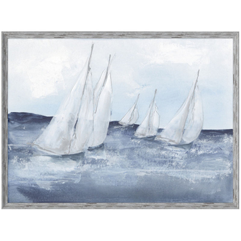 Voiliers en mer - Peinture encadrée sur papier