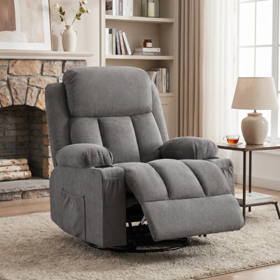 38.19" Swivel Rocker Recliner Chair with Massage & Heat, USB Charging Port, Cup Holders, Side Pocket – Living Room Recliner with Rocking Function