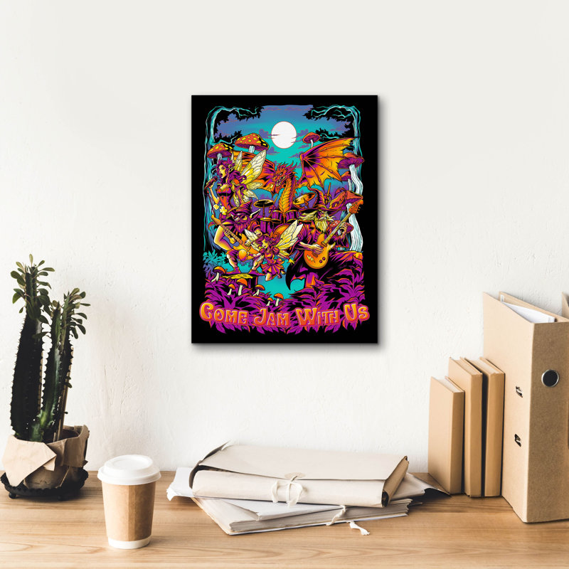  «Wizard, Fairy, and Dragon Band In The Woods» par FlyLand Designs, art mural sur toile, 12 po x 16 po, 12"x16"