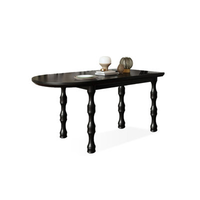 Black Solid Pine Wood Dining Table, Vintage Farmhouse Oval Rectangular Kitchen Table with Turned Legs, Seats 4-6 People