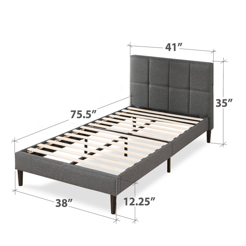 Upholstered Platform Bed, King, Gray