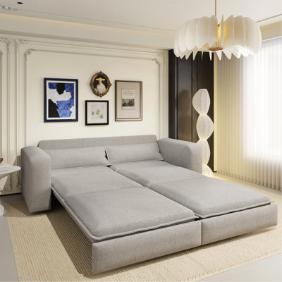 93" King Size Sleeper Sofa Bed, Pull Out Sofa Bed, 3 In 1 Convertible Sleeper Sofa, Chaise Lounge,3 Seat Teddy Couch With 2 Lumbar Pillows For Living Room,Office
