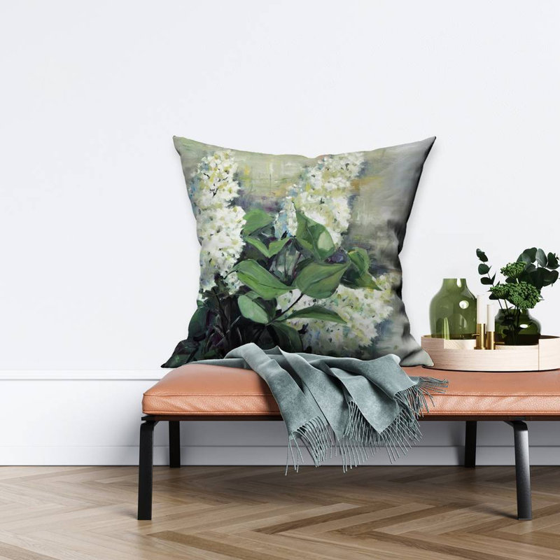 White lilacs - 26"x26" Throw pillow - Poly twill - Print on demand, 26" H x 26" W, Polyester/Polyfill