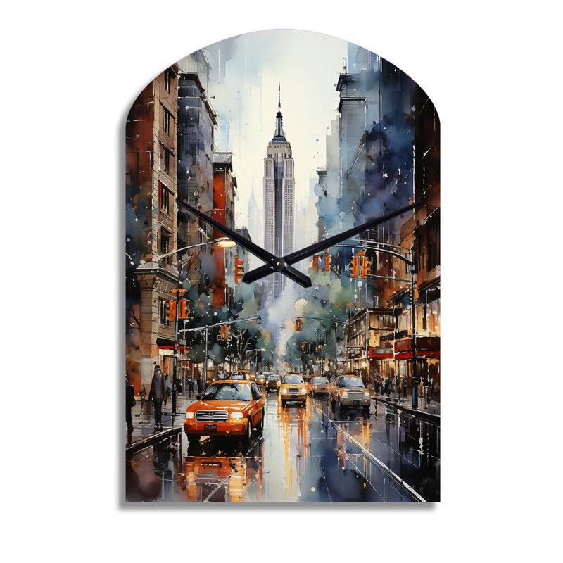New York City That Never Sleep II - Horloge murale asymétrique en métal New York, Moyenne
