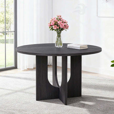 Modern Round Dining Table For 4, Farmhouse 47.3 Inch Round Dining Table For Kitchen, Dining Room, Living Room, Antique Black