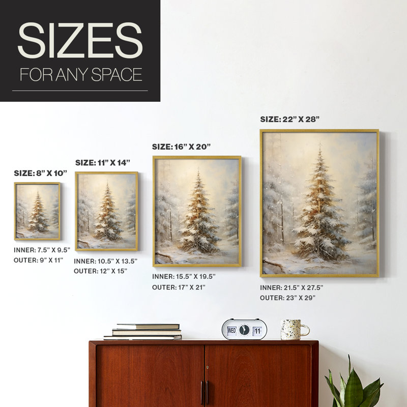 «Christmas Holiday Art», reproduction encadrée en bois massif, H 11 po x l 9 po, Doré