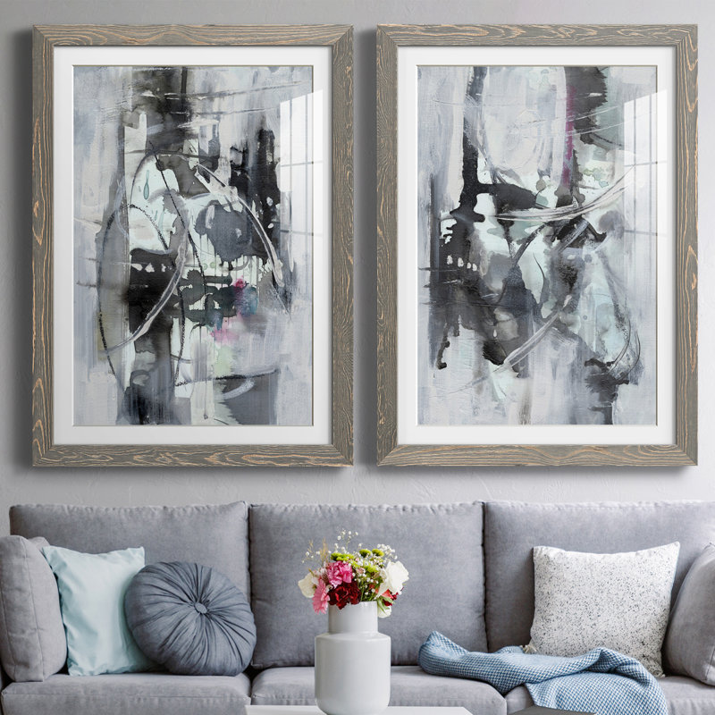 Indian Lore I - ensemble de 2 peintures encadrées, H 31,5 po x l 47 po x P 1,5 po, Gris