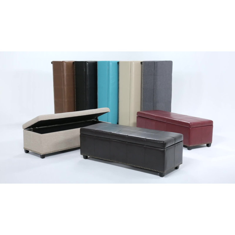 Linen Natural 48" Upholstered Storage Ottoman Bench