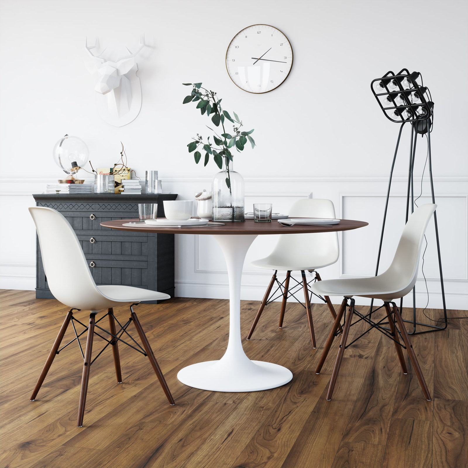 Jordan Side Chair, White, Walnut