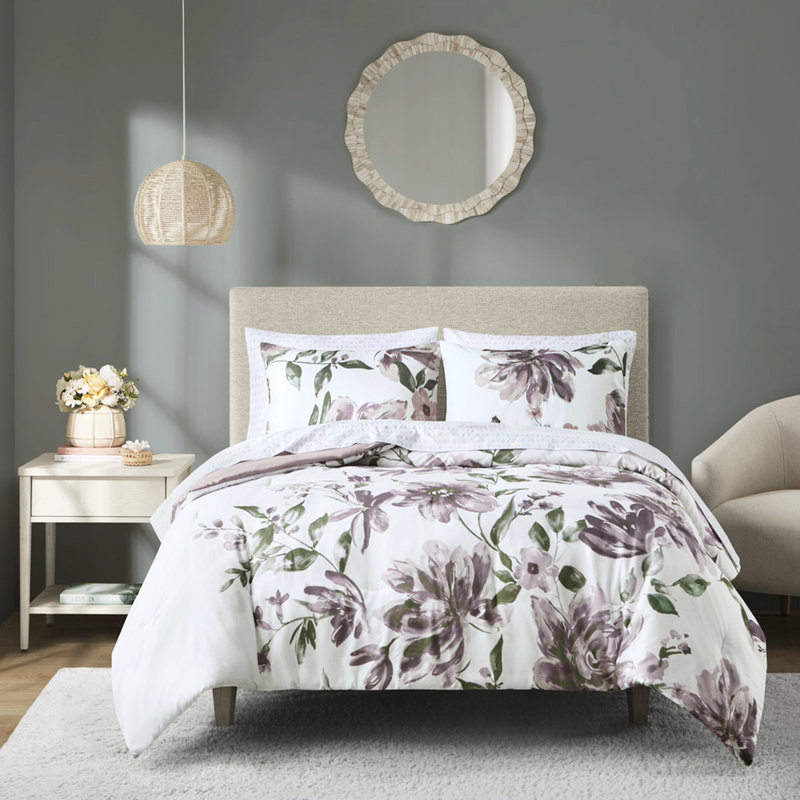 Édredon et drap floral taupe, Mauve, Édredon double et 5 pièces supplémentaires
