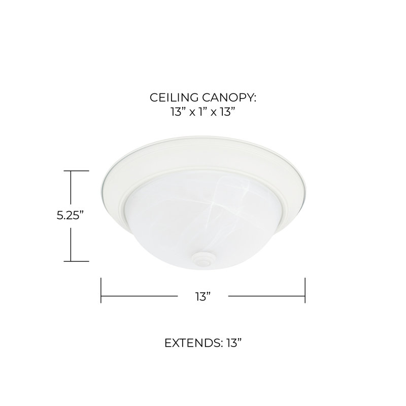 Plafonnier encastré 13 po 2 lumières Indépendant, Blanc faux Verre albâtre, H 5,25 po x l 13 po x P 13 po, Blanc mat