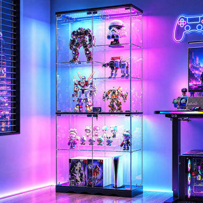 7-Tier Glass Display Cabinet with RGB LED Lighting, App Control, Motion Sensor and Lockable Doors