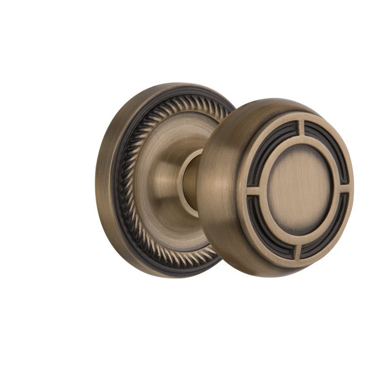 Rosette en corde avec bouton de porte Mission, Laiton antique