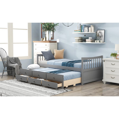 Twin Daybed With Trundle And Drawers In Gray For A Comfortable Living Area Functional Lounge