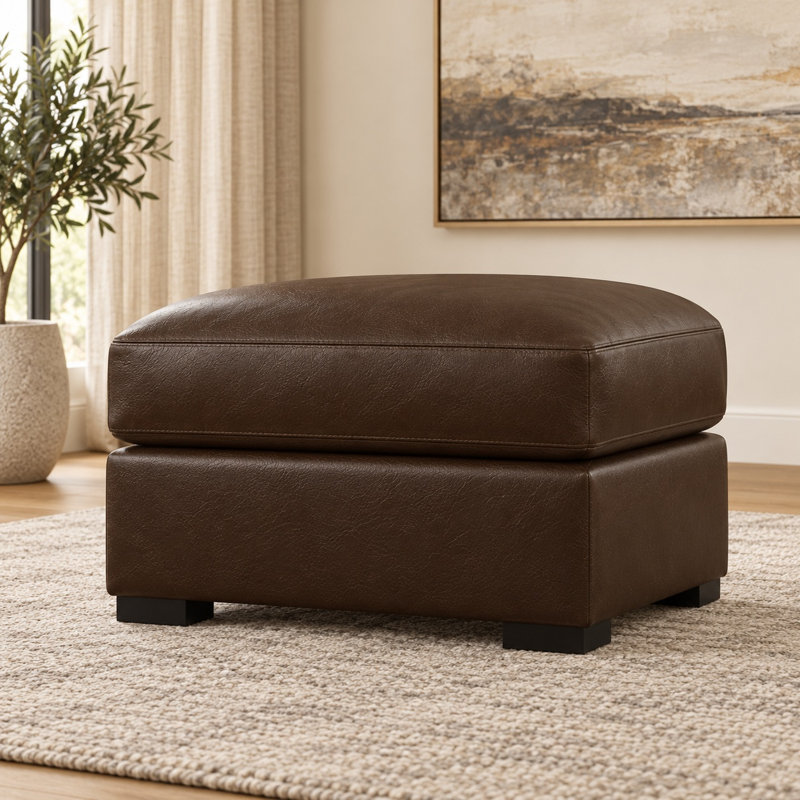Vancouver Heirloom Quality Ottoman in Buttery Soft 100% Top Grain Leather, Made to Order, Amadeus Coffee