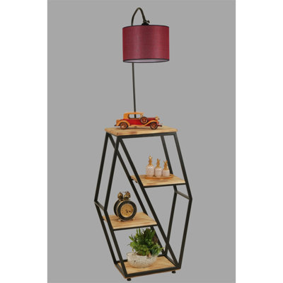 Modern Claret Red Floor Lamp with Metal Body & 100% Fir Wood Bookstand, 65 in Total Height | E27 Socket, Max 40W | Stylish Electrostatic Oven Dried Finish | Perfect for Novelty & Country Decor in Living Room or Study