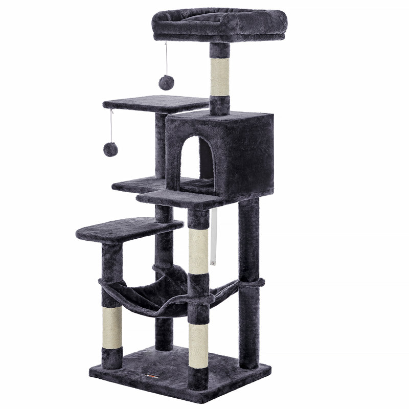 143cm H Cat Tree, Smoky Grey, 143cm H x 55cm W x 45cm D