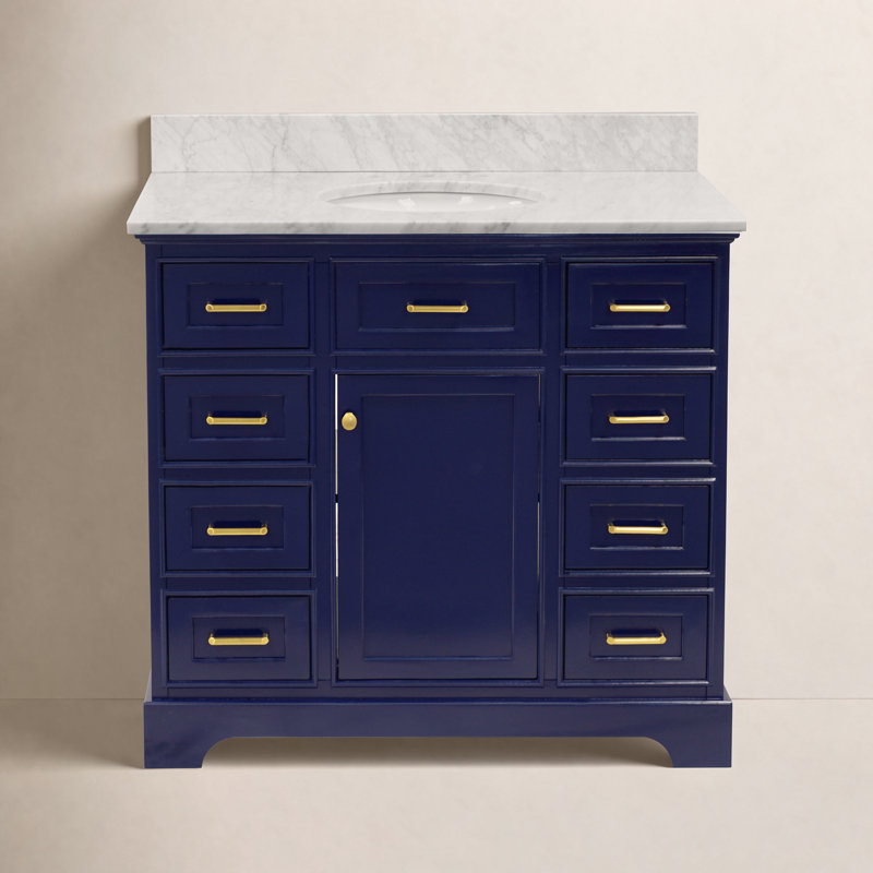 Ronnie 42'' Single Bathroom Vanity with Top, Carrara Marble, Royal Blue